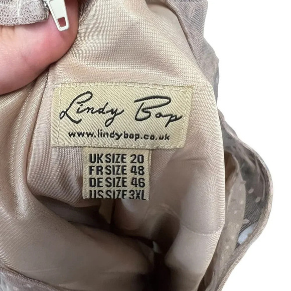 Lindy Bop Leona Almond Polka Dot‎ Mesh Prom Dress Beige Plus Size 3XL - Picture 11 of 12